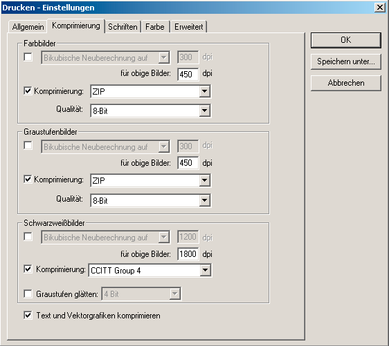 Einstellungen Komprimierung