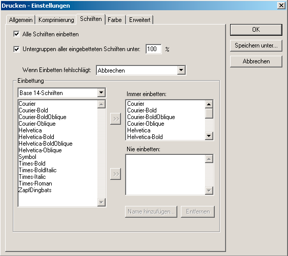 Einstellungen Schriften