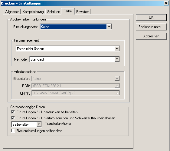 Einstellungen Farben
