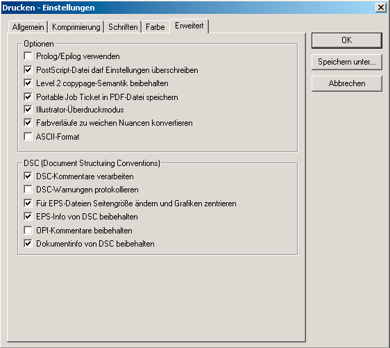 Einstellungen Erweitert